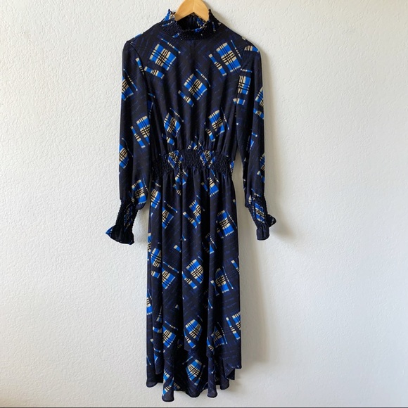 NANETTE LEPORE Mari Plaid Navy Printed Smocked Midi Dress 2 - Picture 2 of 13